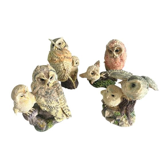 Lot Of 4 Vintage 90s Hamilton Collection By Russell Willis Owl Figurines Rustic - Picture 3 of 11